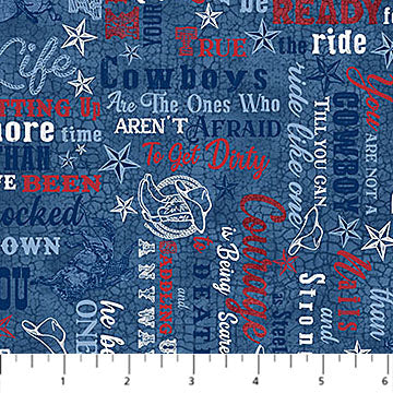 Cowboy Blues - Quilting Cotton Fabric - Words - Blue Multi