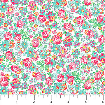 Quilting In Bloom - Quilting Cotton Fabric - Mini Rose - White Multi