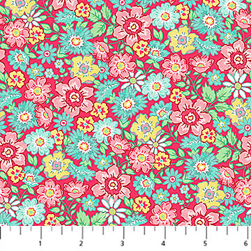 Quilting In Bloom - Quilting Cotton Fabric - Packed Floral - Red Multi