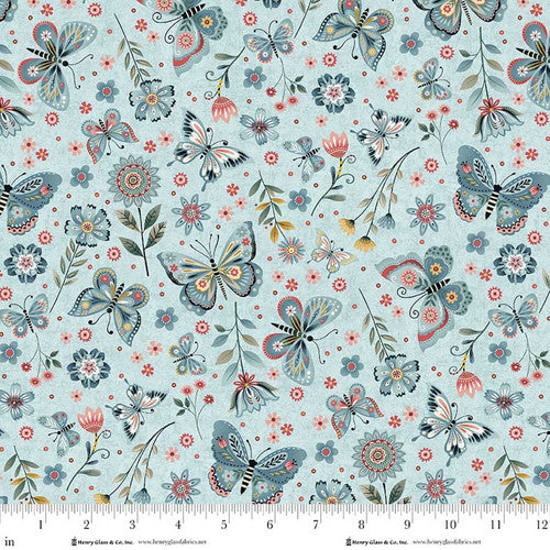Norwegian Forest - Quilting Cotton - Butterfly - Pale Blue