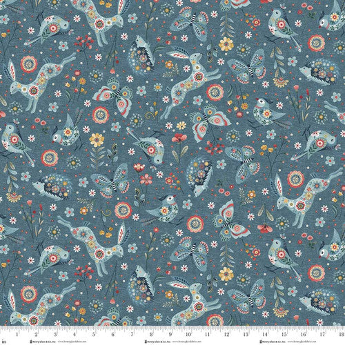 Norwegian Forest - Quilting Cotton - Woodland Character Toss - Medium Blue