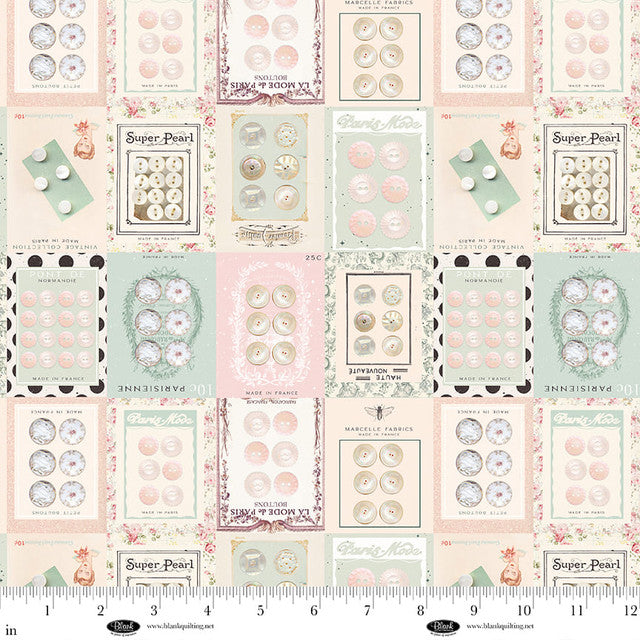 Parisian Snippets - Quilting Cotton - Buttons - Ecru