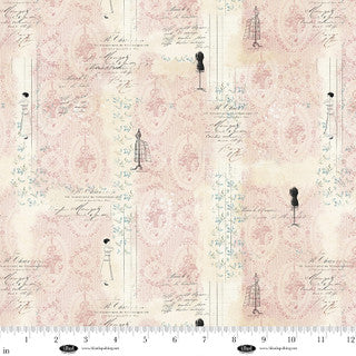 Parisian Snippets - Quilting Cotton - Mannequin and Stripe - Light Pink