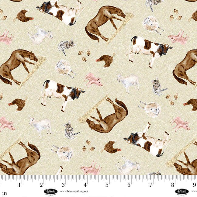 Little Seedlings Farm – Quilting Cotton Fabric – Barn Animals – Ecru