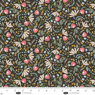 Nature's Symphony - Cotton Fabric - Black - Mixed Flowers