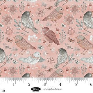 Petals & Pewter – Quilting Cotton Fabric – Birds - Dusty Rose