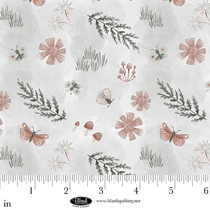 Petals & Pewter – Quilting Cotton Fabric – Tossed Motifs – Mist