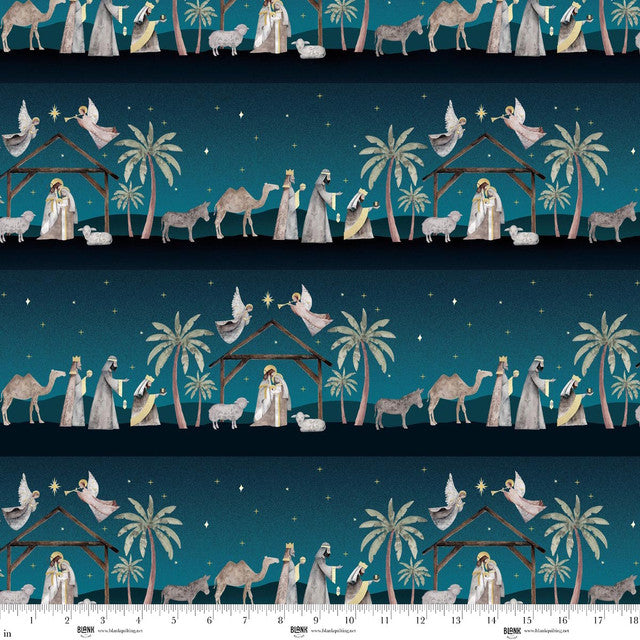 Silent Night - Quilting Cotton Fabric - Border Stripe - Navy