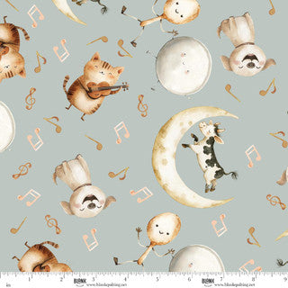 Nursery Rhyme Time - Quilting Cotton Fabric - Hey Diddle Diddle - Slate