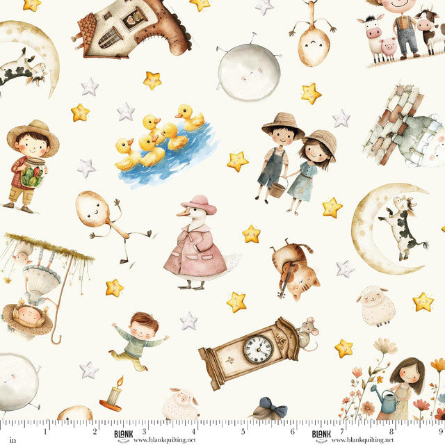 Nursery Rhyme Time - Quilting Cotton Fabric - Nursery Rhyme Characters - Ivory