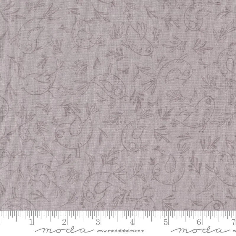 Chirp - Quilting Cotton Fabric - Trace A Bird - Dove Grey