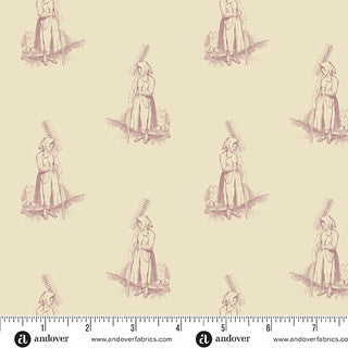 Farmers Daughter – Quilting Cotton Fabric – Cream Cream – Pink