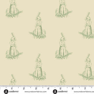 Farmers Daughter – Quilting Cotton Fabric – Cream Cream – Green