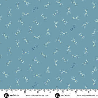 Sewing Bird – Quilting Cotton – Good Scissors – Azure