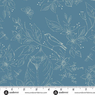 Sewing Bird – Wide Back Quilting Fabric – 108 – Indigo