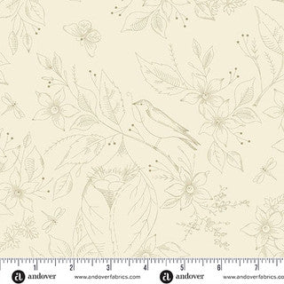 Sewing Bird – Wide Back Quilting Fabric – 108 – Cream