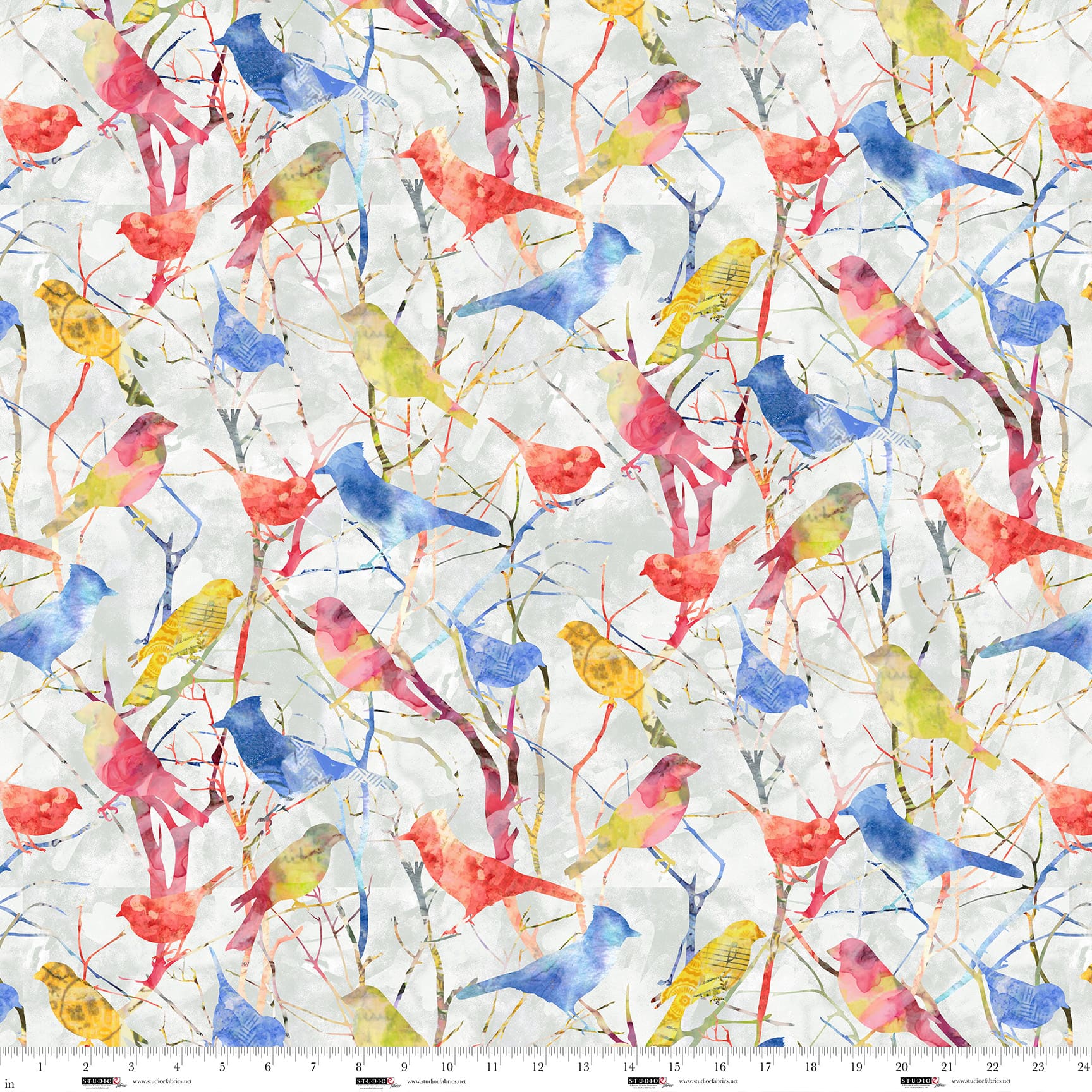 Air Mail – Quilting Cotton Fabric – Bird Silhouette Allover – Mist