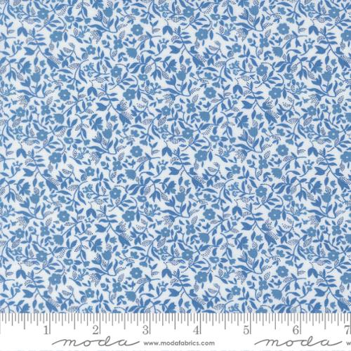 Blueprint - Quilting Cotton Fabric - Frolic Florals - White Blue