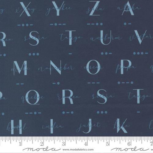 High Flight - Quilting Cotton Fabric - Phonetic Morse Text and Words - Navy