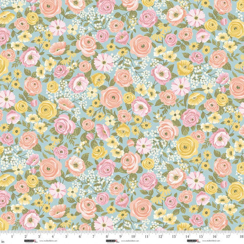 Layla - Quilting Cotton Fabric - Multi Floral - Serene Blue