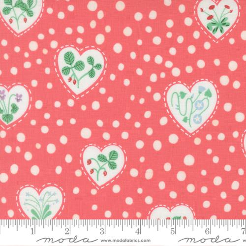Funny Valentine - Quilting Cotton Fabric - Flower Heart Florals Hearts Dots - Coral