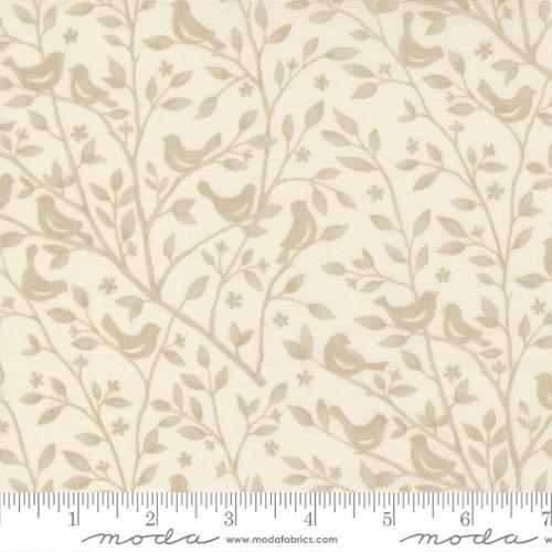 Family Tree - Cotton Quilting Fabric - Birds Branches Monotone Landscape and Nature - Warm White