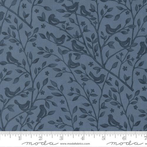 Family Tree - Cotton Quilting Fabric - Birds Branches Monotone Landscape and Nature - Dusk