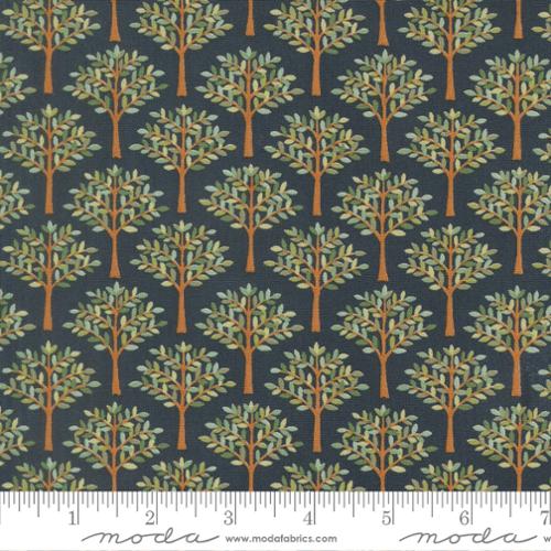 Family Tree - Cotton Quilting Fabric - Trees In A Row Landscape and Nature - Night Sky