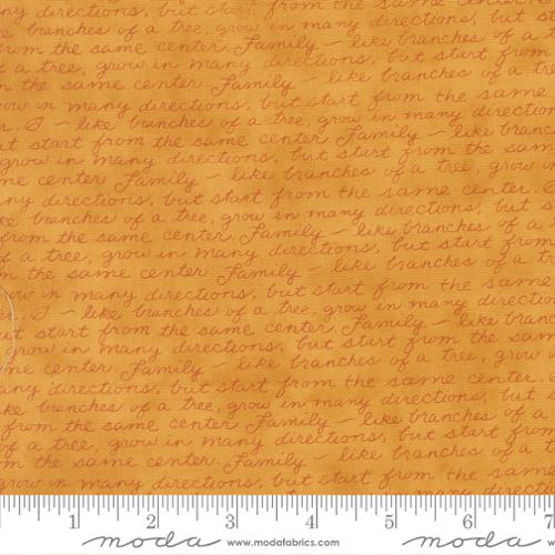 Family Tree - Cotton Quilting Fabric - Family Quote Text and Words - Golden
