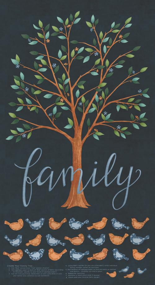 Family Tree - Cotton Quilting Fabric - Quilt Panel - Night Sky