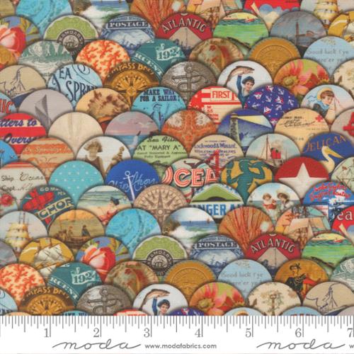 Saltwater - Quilting Cotton Fabric - Hidden Treasure Patchwork Collage Vintage Ephemera - Nautical