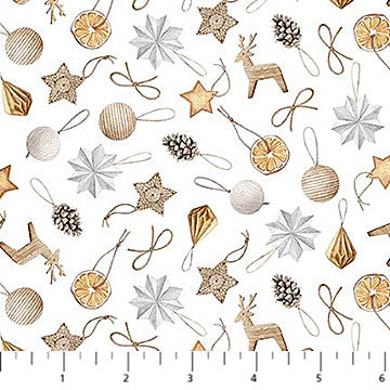 Snowbound - Quilting Cotton Fabric - Ornaments - White