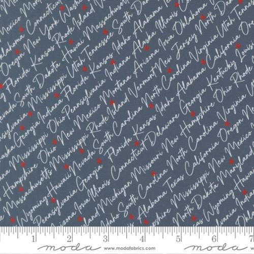 Independence Day - Quilting Cotton - The States Text and Words - Indigo