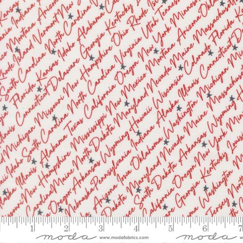 Independence Day - Quilting Cotton - The States Text and Words - Vanilla Red