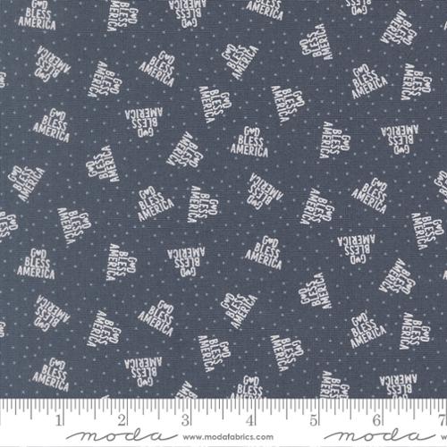 Independence Day - Quilting Cotton - God Bless America Text and Words - Indigo