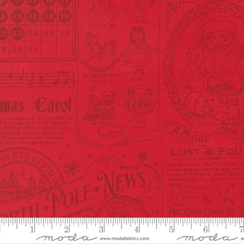 Holiday Cheer - Quilting Cotton Fabric - North Pole News Text and Words Vintage Newsprint - Poinsettia