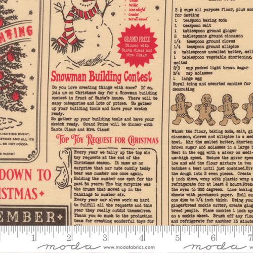 Holiday Cheer - Quilting Cotton Fabric - North Pole News Text and Words Vintage Newsprint - Natural Midnight