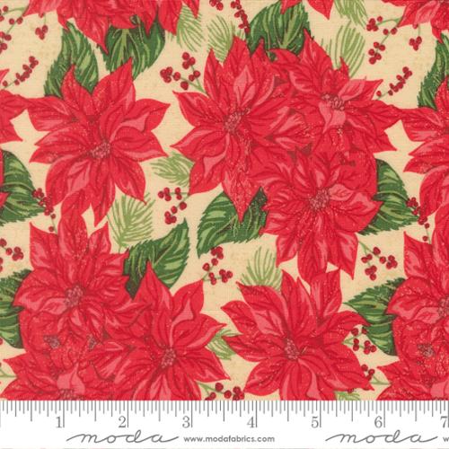 Holiday Cheer - Quilting Cotton Fabric - Vintage Poinsettia Florals - Natural