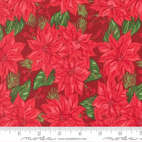 Holiday Cheer - Quilting Cotton Fabric - Vintage Poinsettia Florals - Cardinal