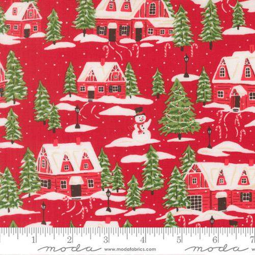 Holiday Cheer - Quilting Cotton Fabric - Cardinals Village Landscape and Nature Scenic - Poinsettia