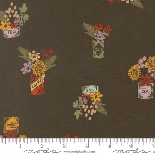 Windfall - Quilting Cotton Fabric - Vintage Novelty Flower Jars - Dark Moss