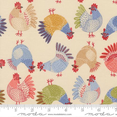 The Henhouse - Quilting Cotton - Tossed Chickens Novelty - Cloud