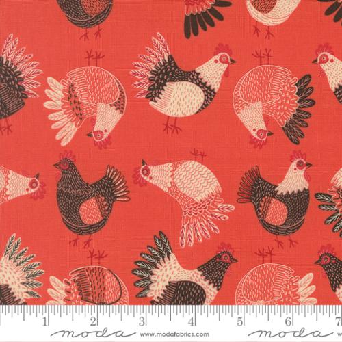 The Henhouse - Quilting Cotton - Tossed Chickens Novelty - Tomato