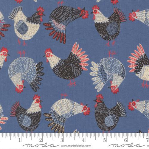 The Henhouse - Quilting Cotton - Tossed Chickens Novelty - Cobalt