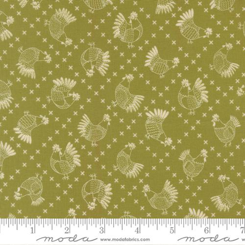 The Henhouse - Quilting Cotton - Cross Stitch Chickens - Grass