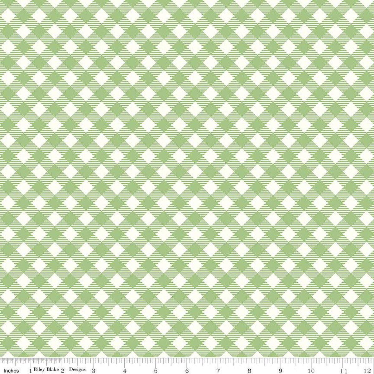 Bee Ginghams – Quilting Cotton Fabric – Debbie - Granny Green