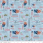 Letters From Home - Quilting Cotton Fabric - Text - Blue