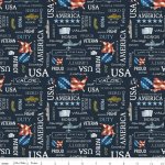 Letters From Home - Quilting Cotton Fabric - Text - Navy