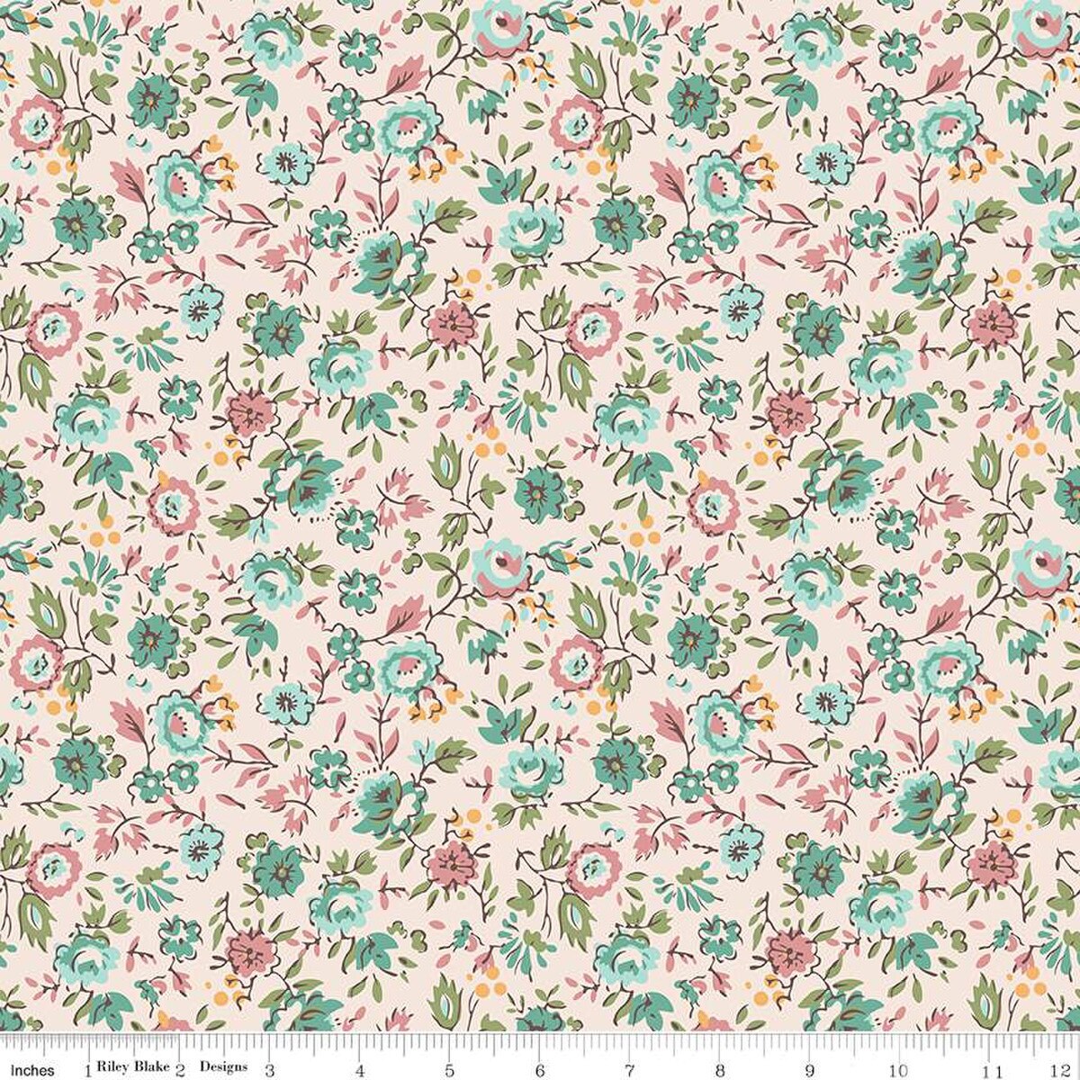 Piece and Plenty – Quilting Cotton Fabric - Floral - Sea Glass