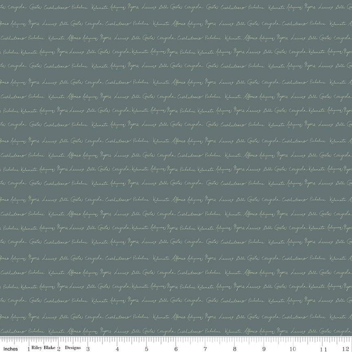 Olive Grove – Quilting Cotton Fabric – Script - Teal
